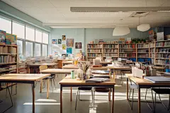 中学教室课桌椅场景摄影图