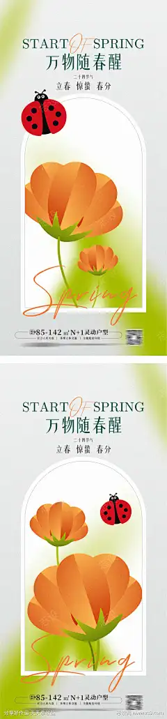 立春 惊蛰 春分海报 手绘花 -志设网-zs9.com