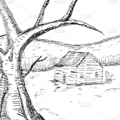 绘画插图,房屋,风景,非都市风光,古老的,插画,平衡折角灯,铅笔,环境,乡村风格