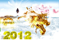 2012龙年素材- 云层中的龙春节喜庆海报展板宣传单psd背景图