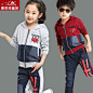 慕思琦女童装男童秋装2014新款潮 韩版中大童卫衣二件套儿童套装