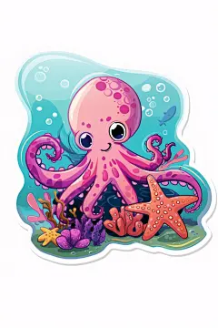 彩绘海洋生物章鱼