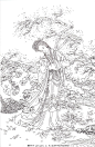 红楼梦黛玉葬花,白描,石雕,设计,人物图库,女性妇女,300DPI