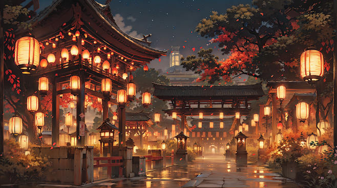 AI古风繁华夜景插画素材 灯笼场景设定 ...