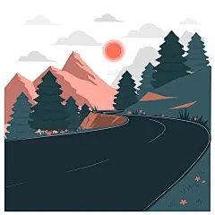 山间公路景观风景插画矢量图设计素材