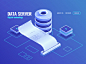 Big data processing and analyzing isometric icon, print output information from the database Free Vector