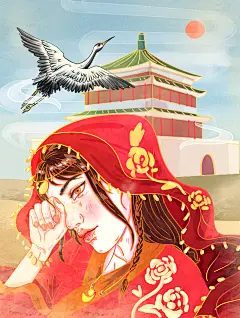 中国风女孩敦煌手绘国潮风插画