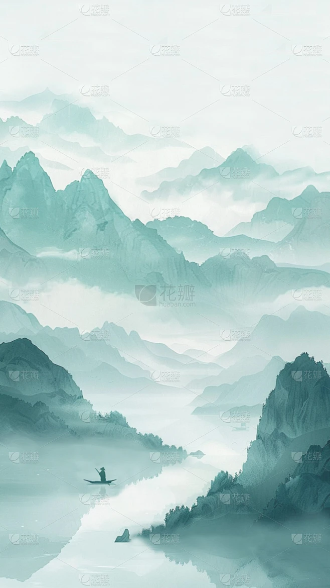 中国风通用春绿色古风山水云雾意境竖版图片素材素材-花瓣网