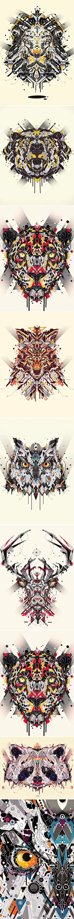 Yo Az 是一位来自法国巴黎的插画设计师。他擅长用很多的几何图形通过大小、颜色的搭配来组成动物的形象，表现手法非常独特。