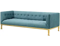 Gable II Sofa - Ottiu : A refined mid-century classic, Gable II sofa is made with a smooth, blue cotton velvet and its feet are carefully finished with gold leaf. A respectful, sober and gorgeous piece, perfect for contemporary interiors.