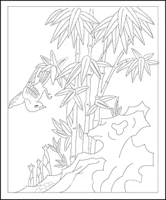竹雀  - 源文件下载【酷图网】竹雀,竹子,气节,小鸟,假山,线条,矢量,传统,装饰,插画,雕刻,雕花,