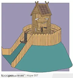 木屋楼房手绘插画