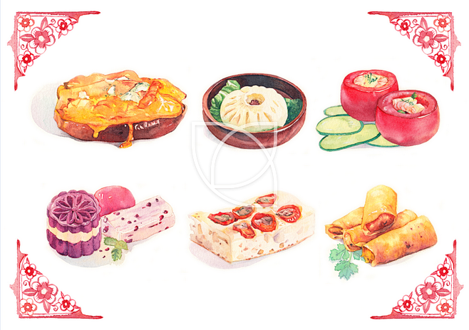 春节主题的美食，11月明信片上市。#色彩...