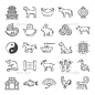 中国文化艺术线条与十二生肖动物图标-杂项季节/假期Chinese Culture Line Art Icons with Zodiac Animals - Miscellaneous Seasons/Holidays动物,中国、中国文化、狗、龙,风扇,烟花,星座,马,图标,说明,灯笼,艺术,猴子,面条,牛,猪,兔子,老鼠,米饭,鸡,羊,符号,蛇,象征,茶壶,老虎,矢量,星座 animal, china, chinese, culture, dog, dragon, fan, firework, horos