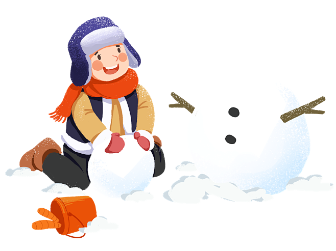 冬季小男孩堆雪人玩雪滚雪球