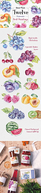 #Fruit #Watercolor #Illustrations on @creativemarket: 