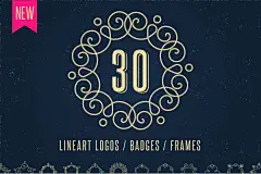 线条艺术logo设计婚礼邀请函AI矢量标志PSD模板素材 30 Lineart Logos  Badges  Frames