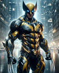 the character wolverine is standing in front of a city