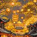 小年实景感手绘新年街道场景灯笼烟花背景