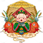 春节国潮风插画-灶神