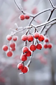 简约盖满雪的红色果子素材图片