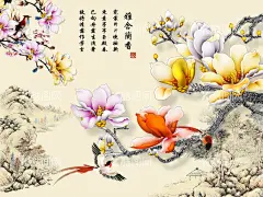 玉兰花山水背景墙  - 源文件下载【酷图网】玉兰花开,玉兰飘香,室雅兰香,富贵九鱼图,吉祥如意,花开富贵,富贵有余,年年有余,电视背景墙,中式背景墙,新中式背景墙,富贵牡丹背景,中式风格,客厅背景墙,沙发背景墙,卧室背景墙,中国风背景墙,家和万事兴,家和富贵,彩雕背景墙,富贵锦鲤,九鱼图,金色牡丹,金牡丹,华贵,富丽堂皇,玉兰花背景墙,