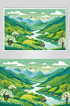AI数字艺术春季春天风景插画背景图