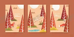 秋季森林卡通扁平风插画 【酷图网】秋季森林,枫林,红狐狸,扁平风,卡通插画,卡通贴纸,插画元素,手绘插画,插画设计,矢量元素,元素设计