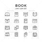 设置行书——人造物体对象的图标Set Line Icons of Book - Man-made objects Objects书,书店,设计师,字典,教育元素,图标,说明,孤立的,知识,学习,图书馆,线,文学杂志,打开,轮廓,页,纸,象形图,发表、出版、阅读、集,形状,标志,研究中,符号,文字,教科书 book, book store, designer, dictionary, education, element, icon, illustration, isolated, knowledge, l