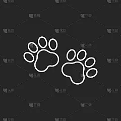 爪打印向量图标在线条风格。狗或猫爪印插图。动物剪影。