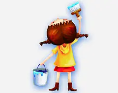 刷墙的小女孩免抠素材_新图网 https://ixintu.com 卡通人物 卡通女孩 卡通小孩 蓝色 黄色