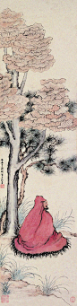 罗聘——[传]《达摩》立轴欣赏  |  <br/>清|罗聘(1733-1799)，"扬州八怪"之一。字遯夫，号两峰，又号衣云、花之寺僧、金牛山人、师莲老人等。祖籍安徽歙县，后迁扬州。为金农入室弟子，人物、佛像、山水、花果、梅、兰、竹等，无所不工，笔调奇创，超逸不群，别具一格。妻方婉仪，字白莲，亦擅画梅兰竹石，并工于诗。子允绍、允缵，均善画梅，人称"罗家梅派"。