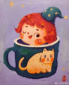 和格子一起画画吧超话 油画棒插画系列2:其实所有的美好，都可以自己赋予自己#油画棒##插画# ​​​​