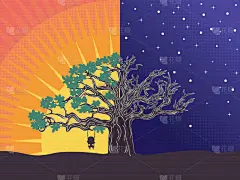 女孩,红杉,环境,童话故事,儿童,童年,剪影,摇摆,坐