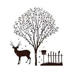 梦幻野外插画  - 源文件下载【酷图网】梦幻,背景,野外,动物,田园,田野,信箱,围栏,野生,小鹿,角鹿,鹿角,卡通,插画,简约,大树,树林,树木,森林,灌木丛,树叶,花草,草地,麋鹿,空灵,林深见鹿,如梦,魔幻,矢量图,雕刻,硅藻泥,图案,素材,元素,背景墙,壁纸,绘画,手绘,简笔画,剪影,立体,剪纸,效果,月牙,夜,鹿,