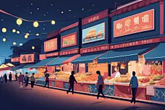 上街购物逛街集市场景插画