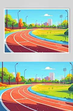 AI数字艺术扁平风校园球场操场插画-众图网