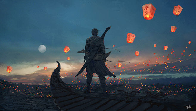 Sky lanterns by wlop...