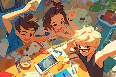 夏日聚会手绘漫画风插画