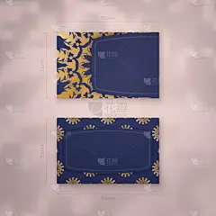 访问名片模板在深蓝色与希腊黄金装饰您的接触。