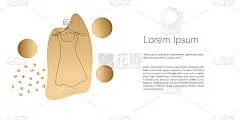 衣架上穿衣服，购物理念。抽象简约的向量。线条艺术与抽象形状的金色。模板与复制空间的文本为卡片，旗帜和
