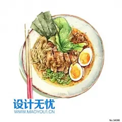 拌面 日式拉面料理手绘美食PNG免扣图片设计素材