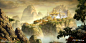 CGwall游戏原画网站_少林寺　阳光明媚，有雾气笼罩着寺庙周围，寺庙建造在山顶上，整体看来这是一个很好修身养性的好地方