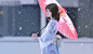 General 3840x2226 umbrella snow digital art artwork digital painting dark hair white dress