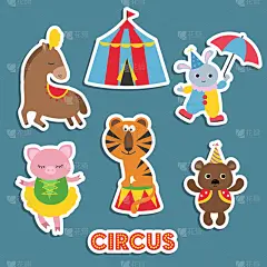 动物,马戏团,可爱的,猪,兔子,儿童,熊,布置,问候