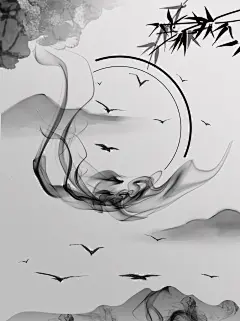 中国风水墨工笔画山水意境古风背景