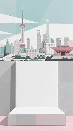展台，场景，电商背景，矢量图，插画，上海地标，竖屏，zxs (10)