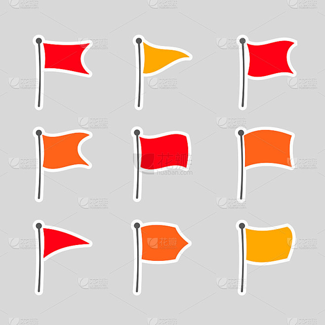 集合红旗图标矢量插图