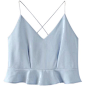 Blue V Neck Cross Back Ruffle Hem Cami Crop Top