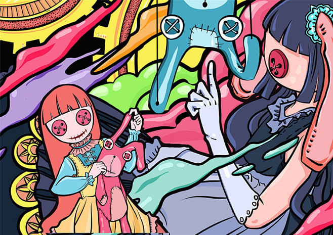 创意手绘抽象插画儿童涂鸦幻想太空外星海报...